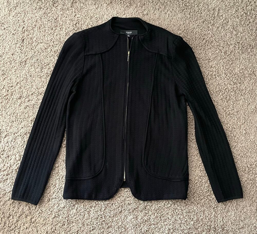 Misook Collection Vintage Black Full Zip Sweater Cardigan Jacket size XS